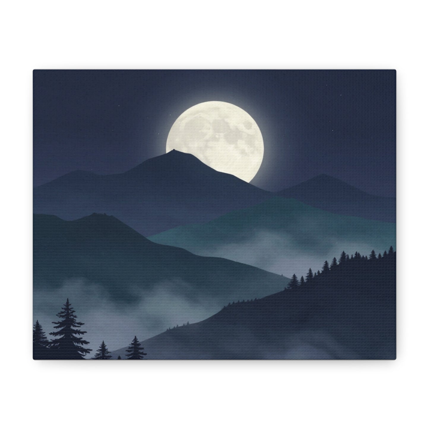 Moonlit Mountain Canvas Print — Full Moon Night Landscape Wall Art