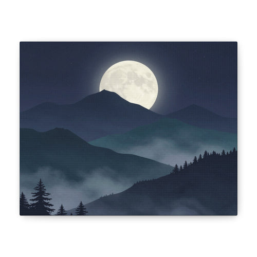 Moonlit Mountain Canvas Print — Full Moon Night Landscape Wall Art