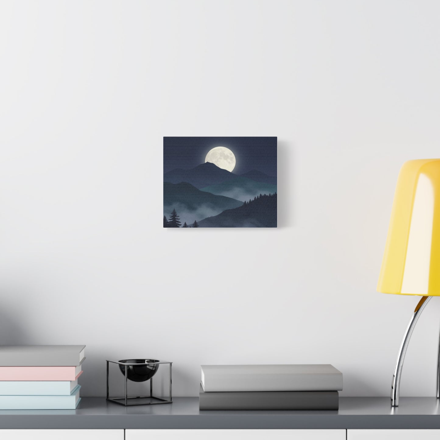 Moonlit Mountain Canvas Print — Full Moon Night Landscape Wall Art