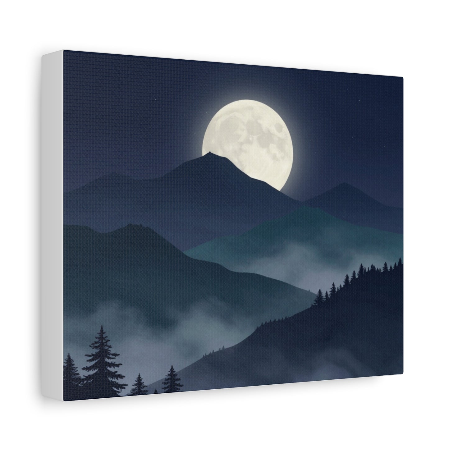 Moonlit Mountain Canvas Print — Full Moon Night Landscape Wall Art